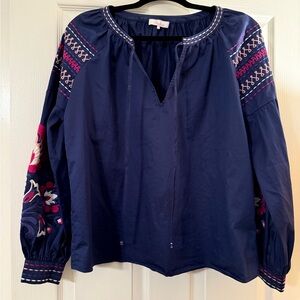 Navy Parker Embroidered Women's Top